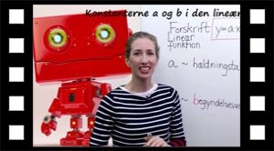 Forskrift for lineær funktion. Variablerne (x og y) og konstanterne (a og b).